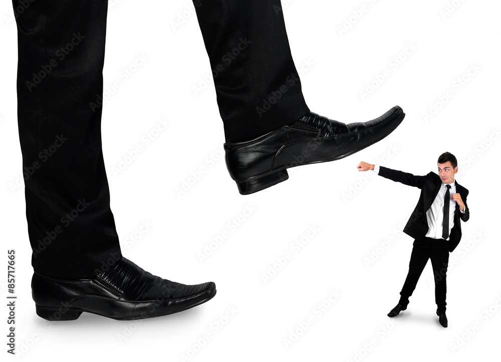 Feet man crushing little business man Feet man crushing little business man
