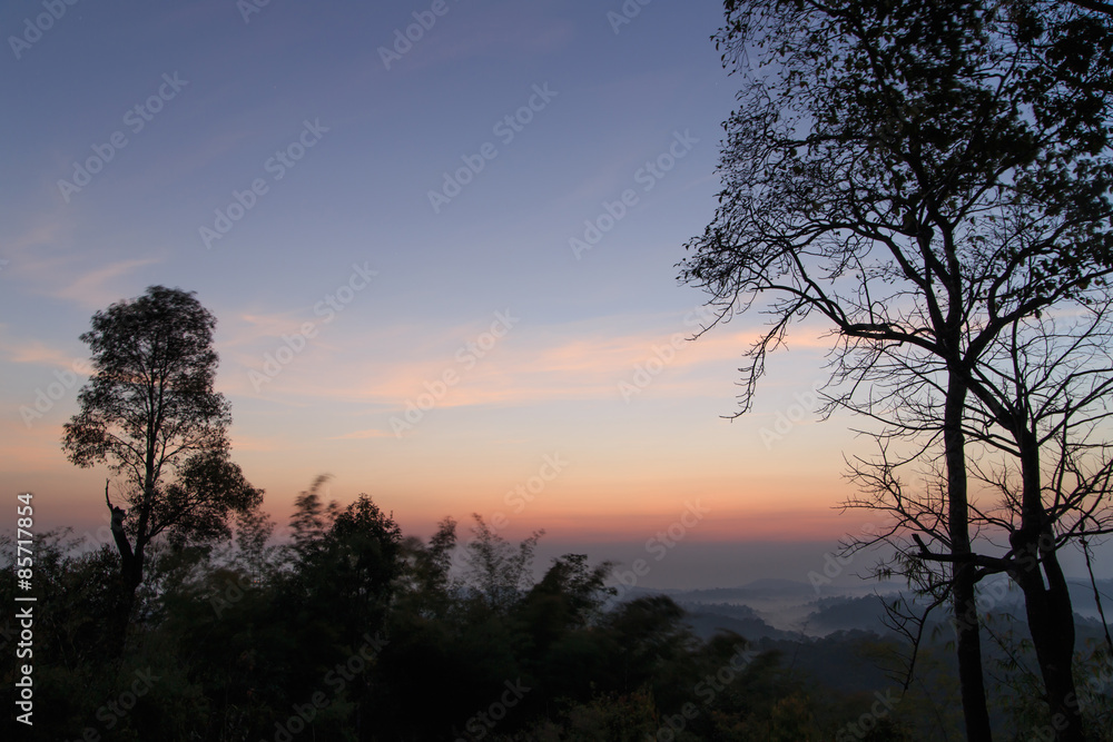 sunrise at misty forest and mountain in Nam Nao park Phetchabun