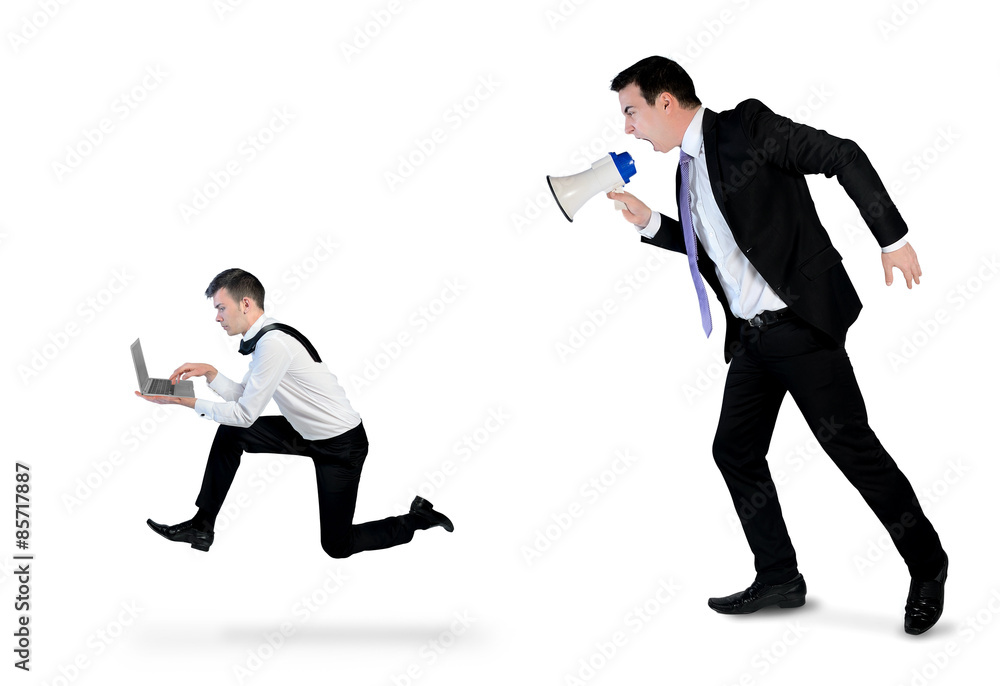 Business man screaming on megaphone Business man screaming on megaphone