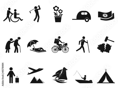 black retirement life icons set