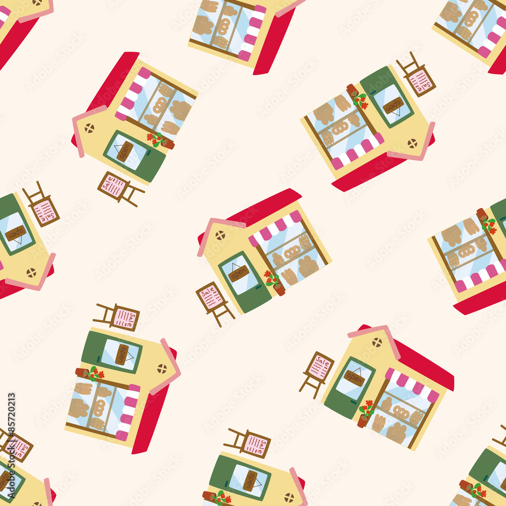 Building shop , cartoon seamless pattern background