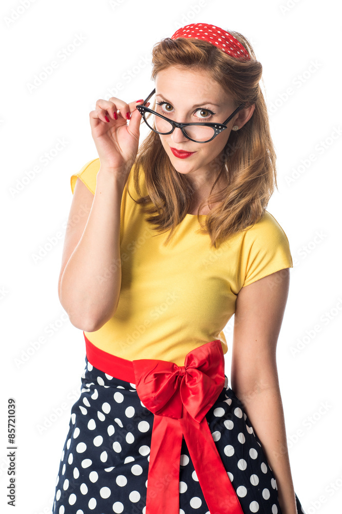Pinup Mädchen mit schwarzer Brille Stock Photo | Adobe Stock