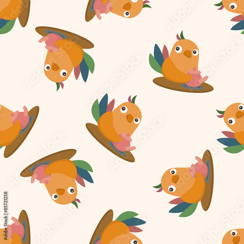 animal bird having afternoon tea , cartoon seamless pattern background