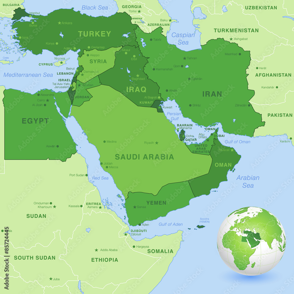 Obraz premium Vector Middle East Green Map