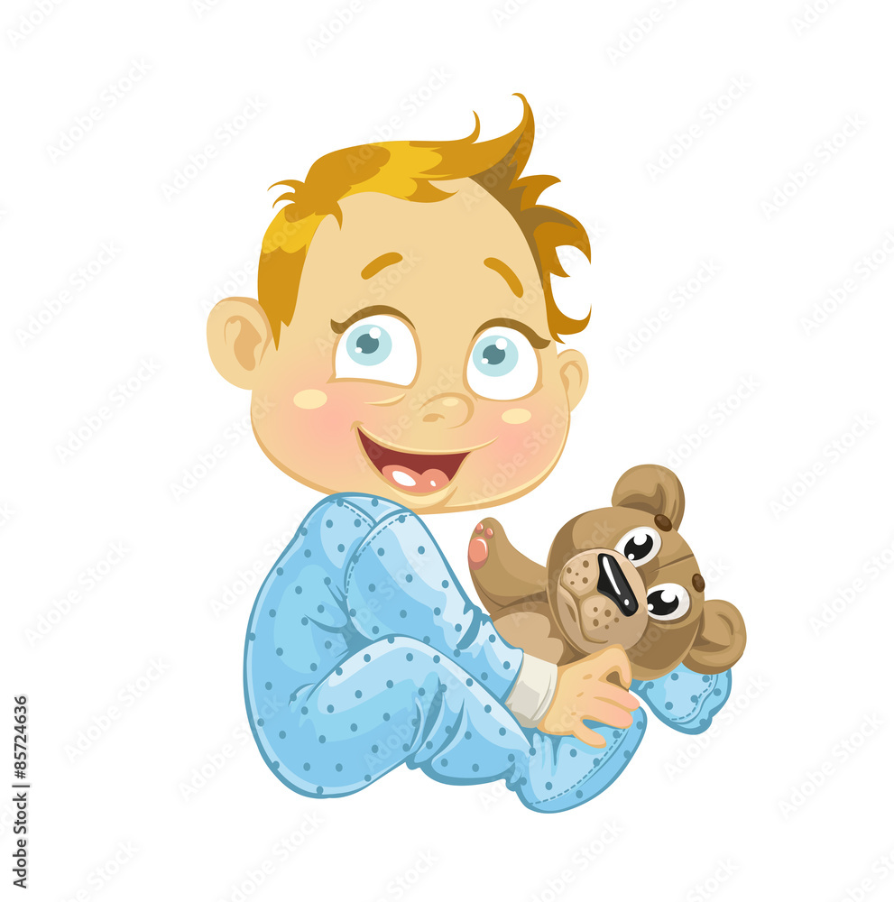 Naklejka premium baby boy with a soft toy bear