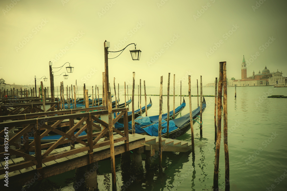 Retro style image of Gondolas at Grand Canal, Venice, Italy