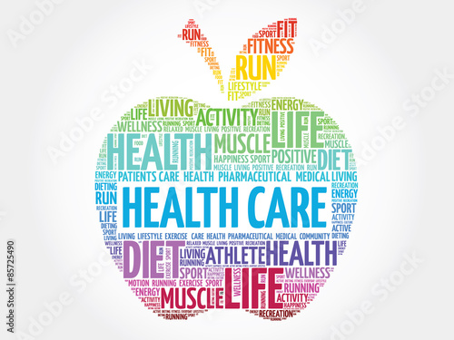 Colorful Health care apple word cloud concept