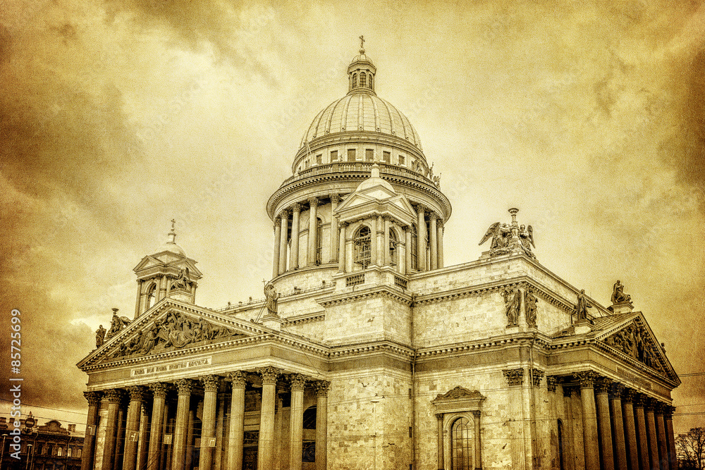 Retro style image of Saint Isaac's Cathedral in Saint Petersburg