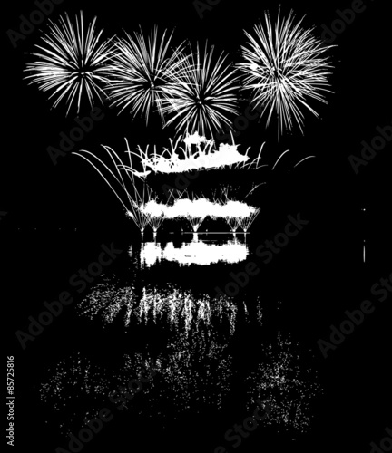 fireworks with reflection on lake