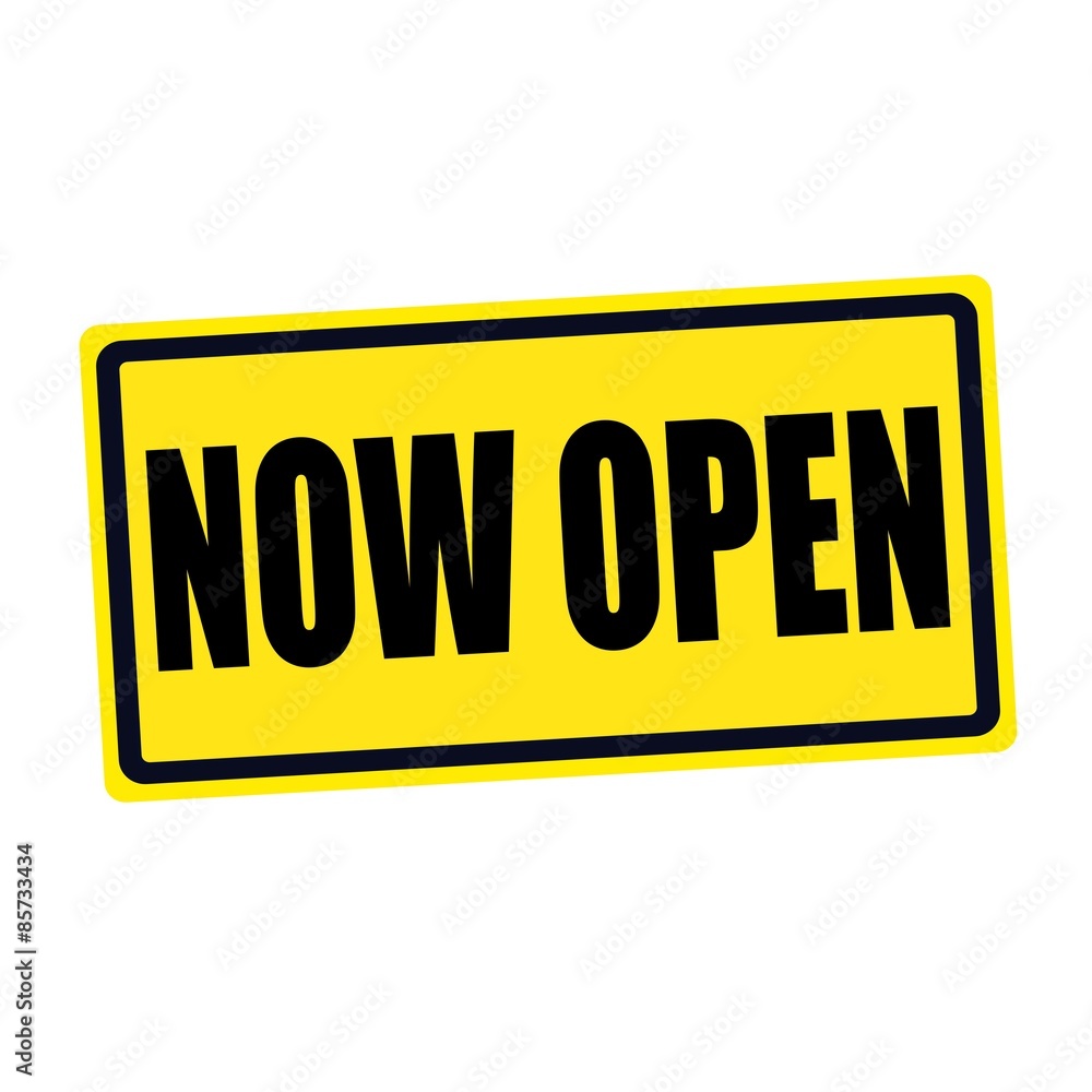 Now open black stamp text on yellow Now open black stamp text on yellow