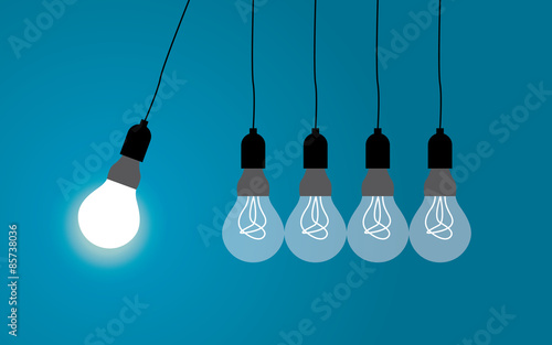 Perpetual motion with light bulbs. Idea concept on blue background, Vector photo