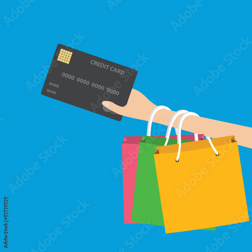 shopping and paying with a debit or credit card, vector