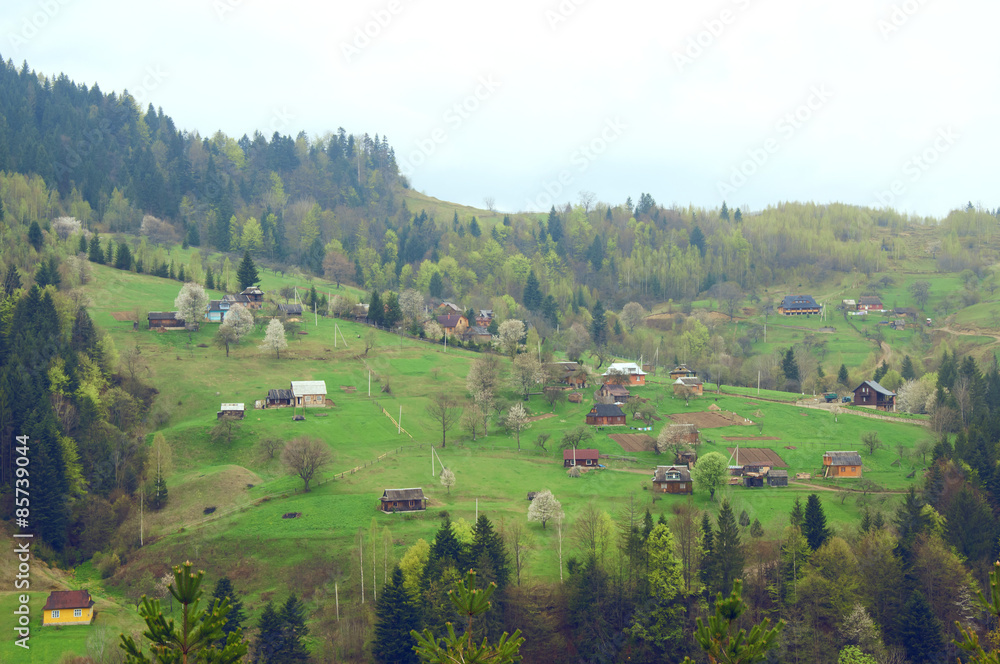 View from a mountain on Yaremche village. Ukraine.