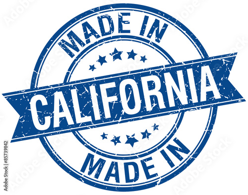 made in California blue round vintage stamp