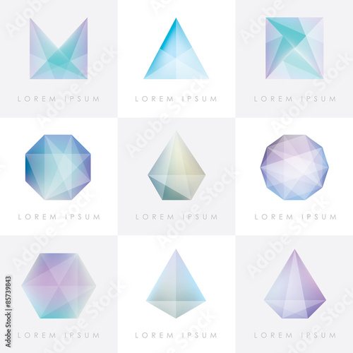 premium collection set of trendy soft mesh facet crystal gem geometric logo icons