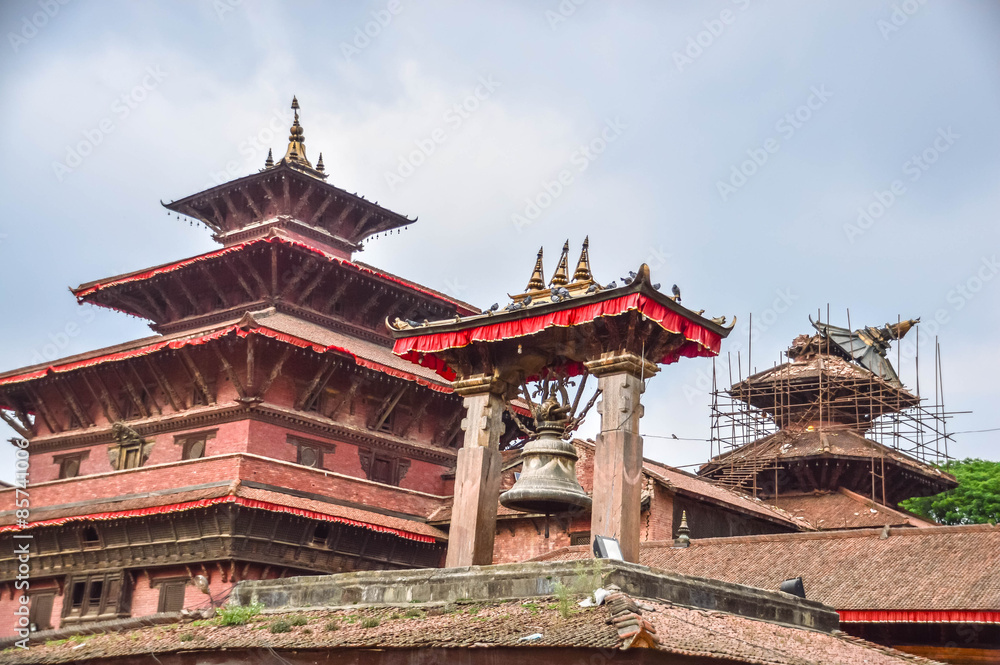 KATHMANDU, NEPAL - APRIL 26, 2015: Debris of buildings at the Durbar square in Kathmandu after, after a 7.8 earthquake, Nepal  