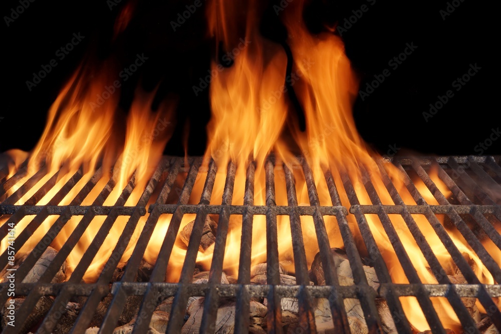 Flaming BBQ Charcoal Grill Close-up Background
