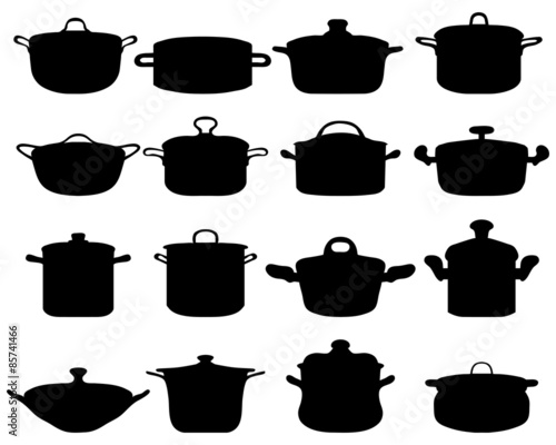 Silhouettes of pots and pans, vector
