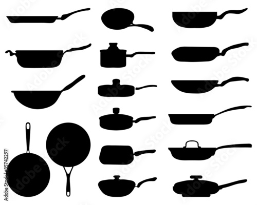 Black silhouettes of a frying pan, vector