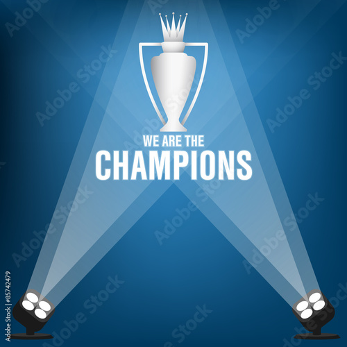 Fototapeta Champions trophy on stage with spotlight, Vector illustration