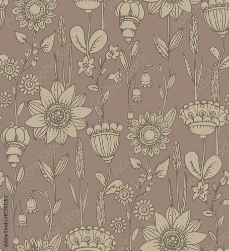 Vector seamless pattern with fantasy flowers