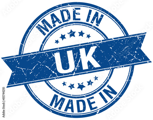 made in uk blue round vintage stamp