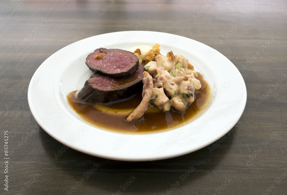 Grilled saddle of deer, grilled octopus, dressing Grilled saddle of deer, grilled octopus, dressing
