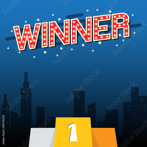 Winner stand with city background. Vector illustration
