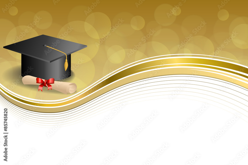 Beige education graduation cap diploma red bow gold frame Stock Vector