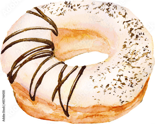 Isolated watercolor donut. Vector Illustration.