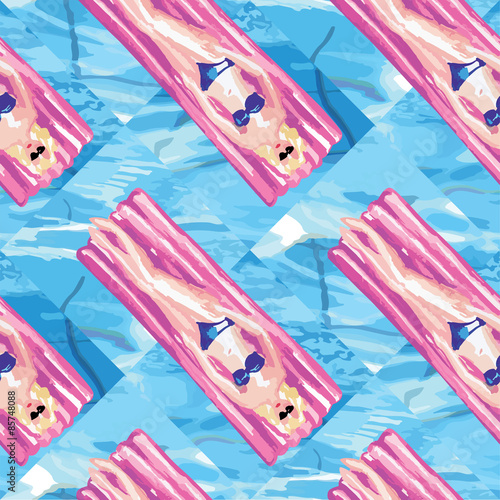Top view of swimming pool with girls pattern