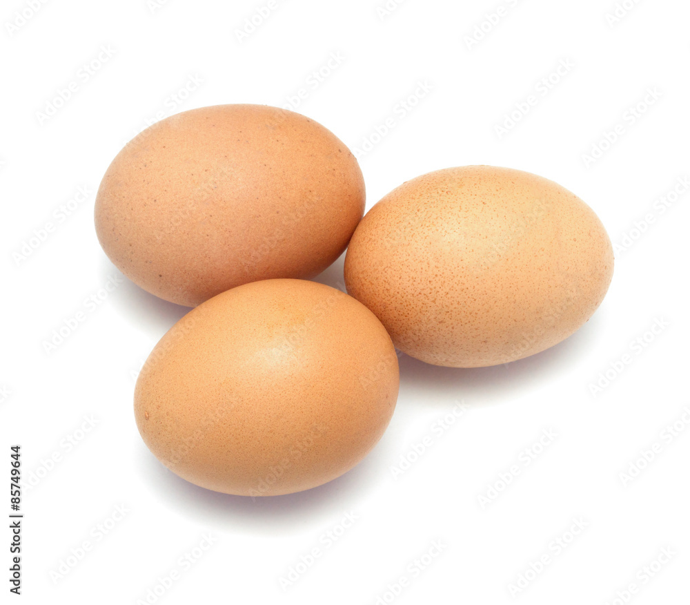 Three chicken eggs on white background Three chicken eggs on white background