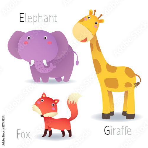 Alphabet with animals from E to G