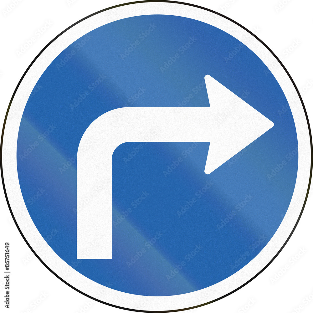 Icelandic traffic sign: Turn right ahead Icelandic traffic sign: Turn right ahead