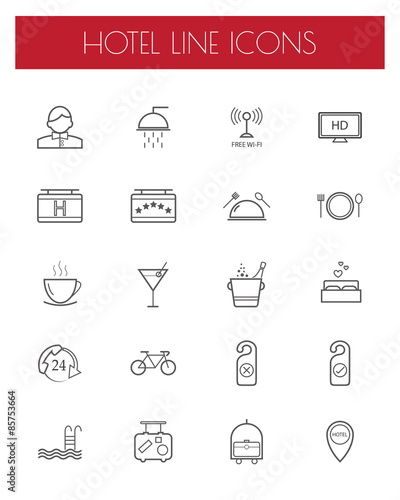 hotel and travel line icon set.