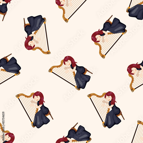 character musician harpist , cartoon seamless pattern background
