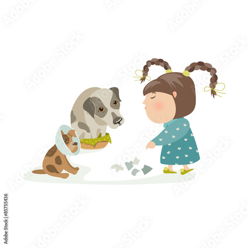 Little girl punishing dogs