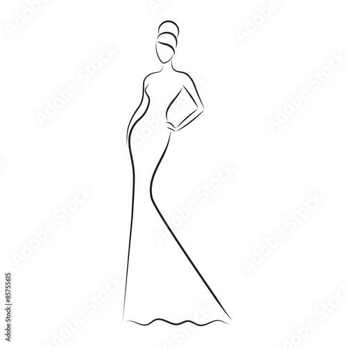 Silhouette of beautiful bride in outline style vector. Beauty logo. Beautiful  woman. fashion model vector illustration