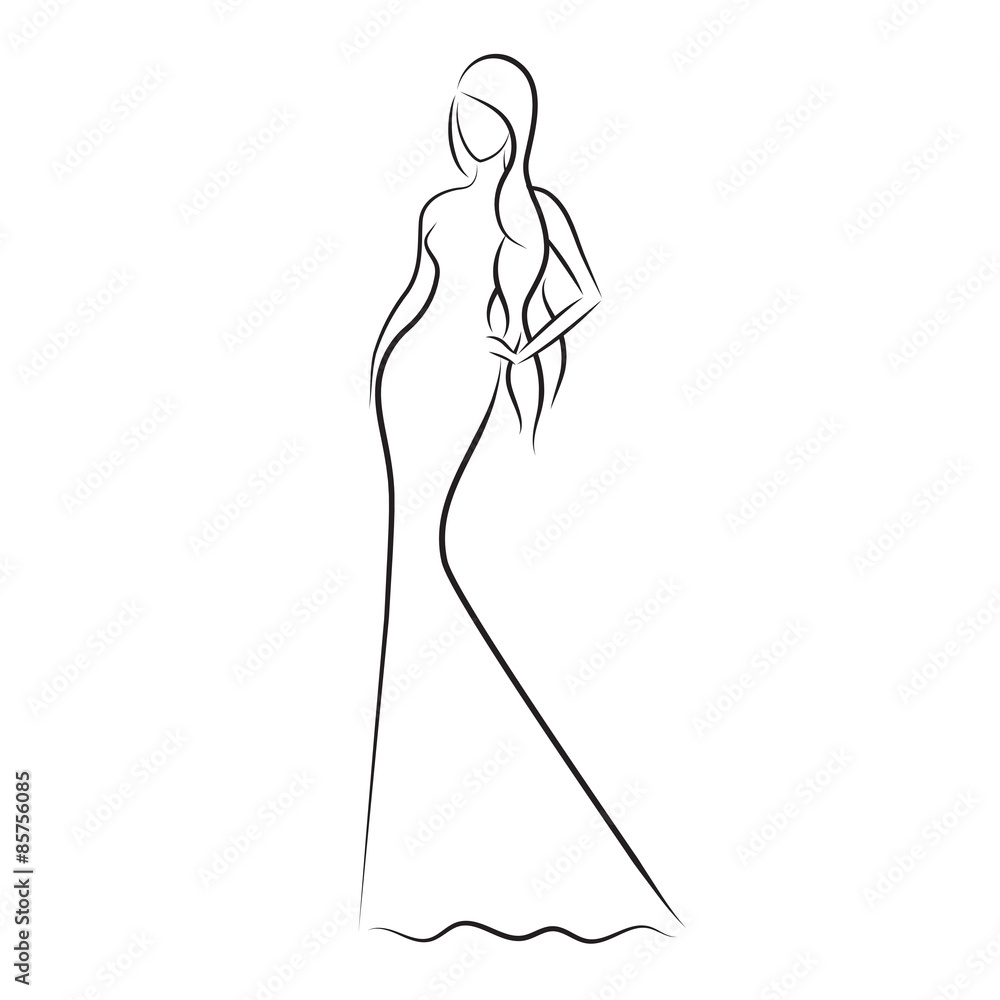 Silhouette of beautiful bride in outline style vector. Beauty logo. Beautiful woman. fashion model vector illustration Silhouette of beautiful bride in outline style vector. Beauty logo. Beautiful woman. fashion model vector illustration