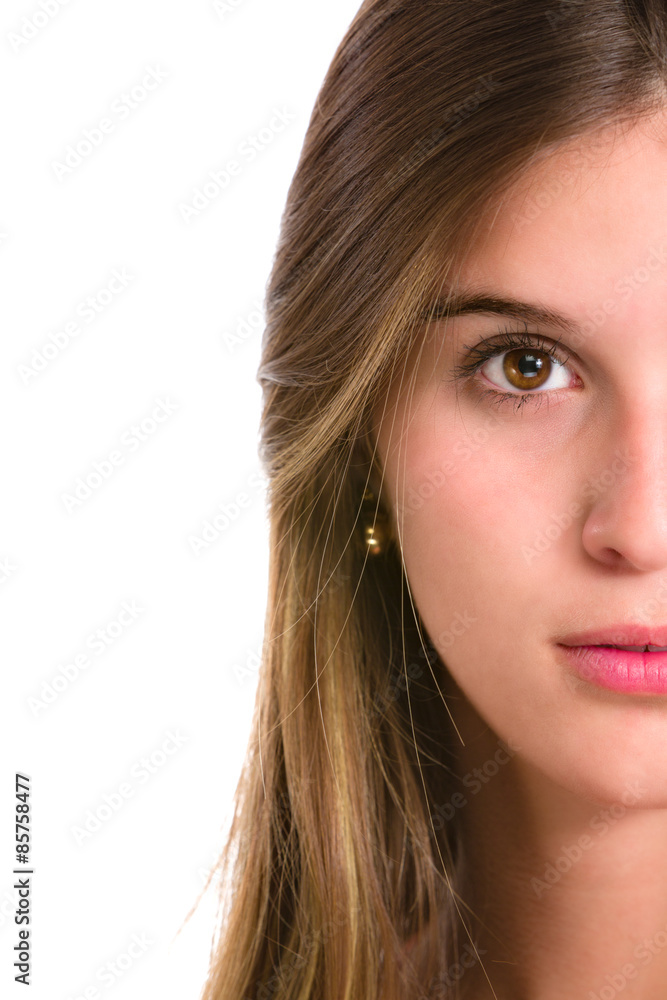 Hispanic young woman with serious expression. Hispanic young woman with serious expression.