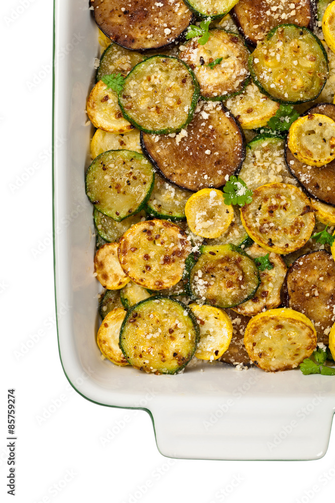 Sauteed Vegetables With Parmesan Cheese isolated on white background. Selective focus. Sauteed Vegetables With Parmesan Cheese isolated on white background. Selective focus.