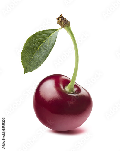 Print op canvas Single wild cherry isolated on white background