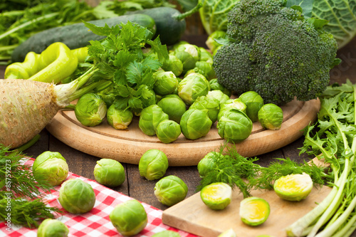 Healthy green vegetables on table
