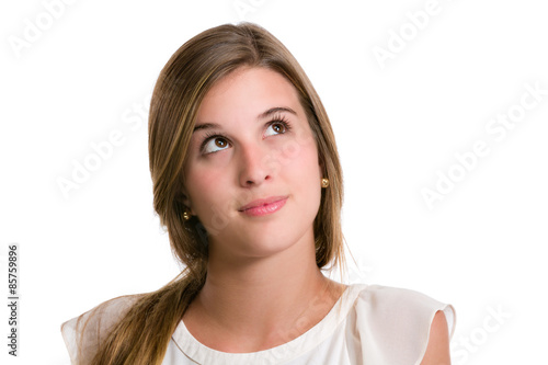 Hispanic cute young woman with surprise expression. Image isolated on white with clipping path