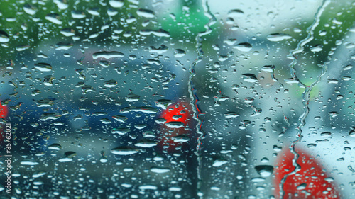 Bad weather, Car headlights. cars in motion. Traffic in poor visibility