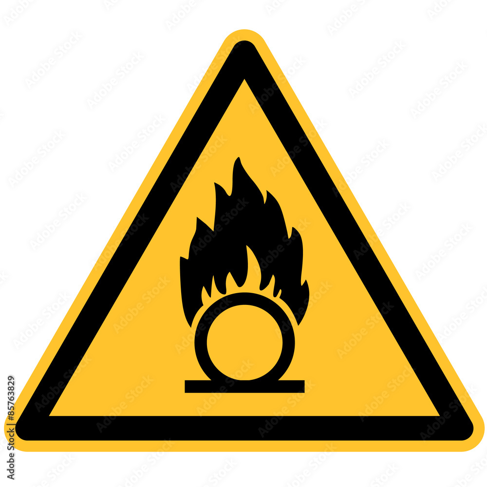 Warnschild vor brandfördernden Stoffen nach DIN 7010 / ASR 1.3 W028 Warnschild vor brandfördernden Stoffen nach DIN 7010 / ASR 1.3 W028