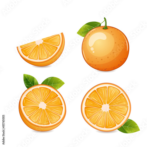 Orange fruit half and sliced,isolated on white.