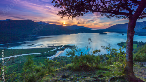 Sunset from Surprise View looking over both Derwent Water and Bassenthwaite, Cumbria, England 