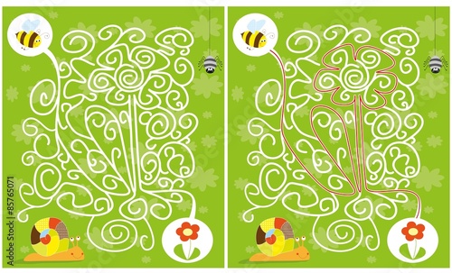 bee maze on green background / flower solution