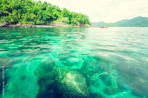 Beautiful tropical island and sea. Retro filter.